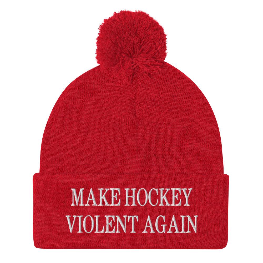 Make Hockey Violent Again Embroidered Knit Pom Beanie - Red