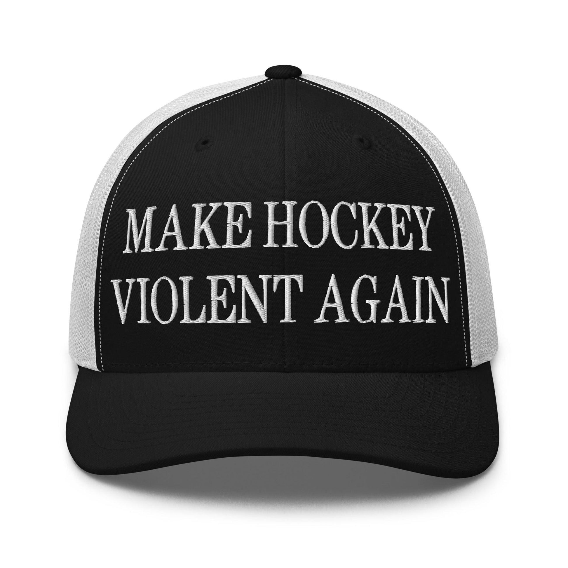 Make Hockey Violent Again Embroidered Mesh Trucker Hat - Black/ White