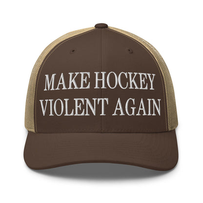 Make Hockey Violent Again Embroidered Mesh Trucker Hat - Brown/ Khaki