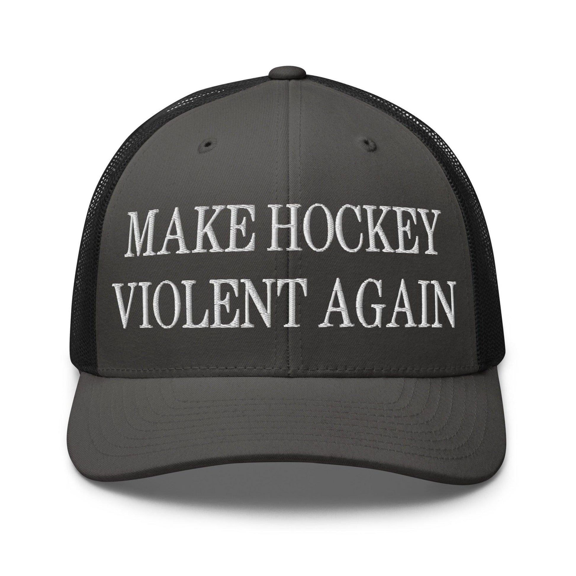 Make Hockey Violent Again Embroidered Mesh Trucker Hat - Charcoal/ Black