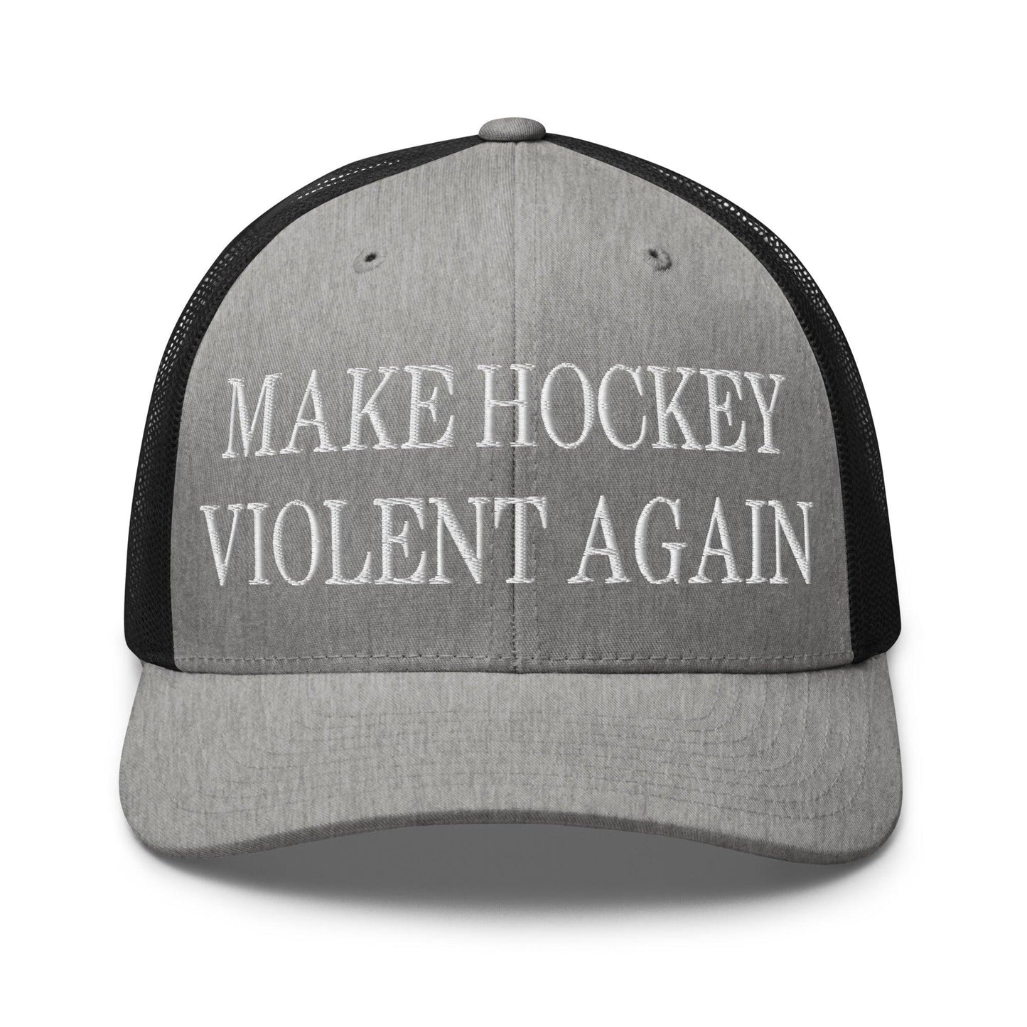 Make Hockey Violent Again Embroidered Mesh Trucker Hat - Heather/ Black