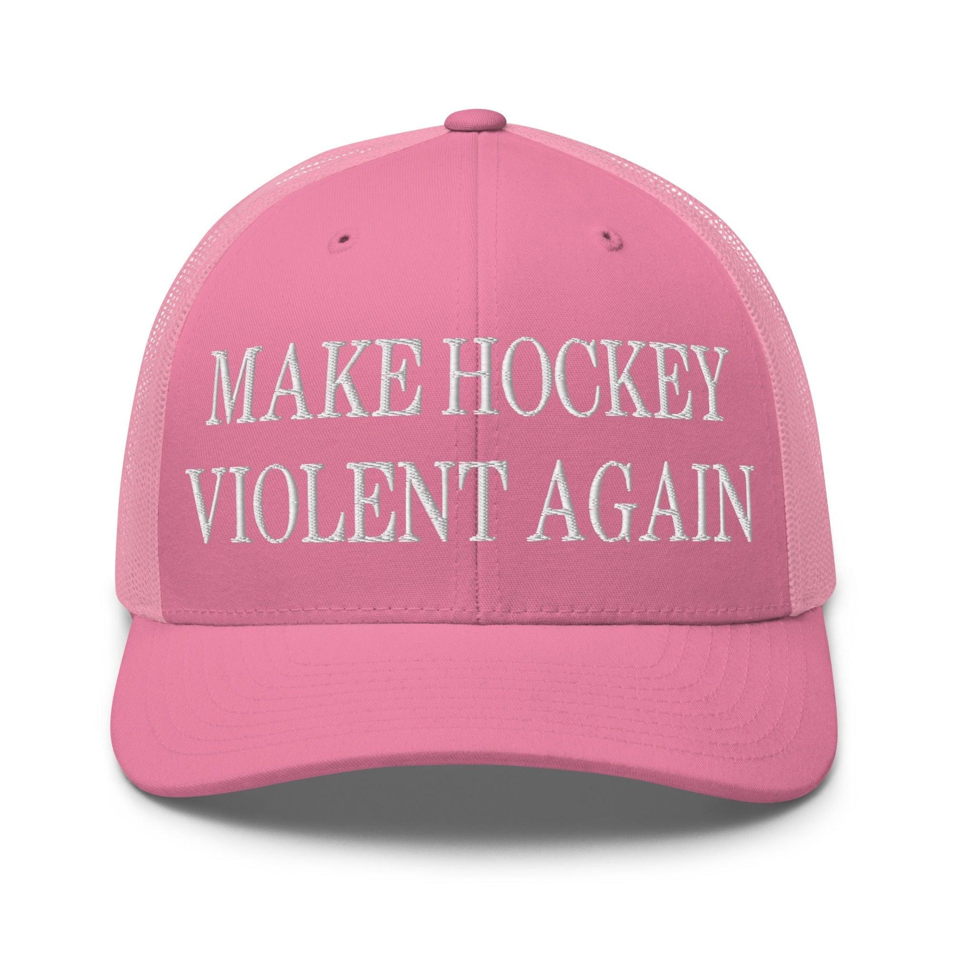 Make Hockey Violent Again Embroidered Mesh Trucker Hat - Pink