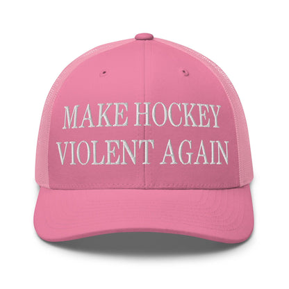 Make Hockey Violent Again Embroidered Mesh Trucker Hat - Pink