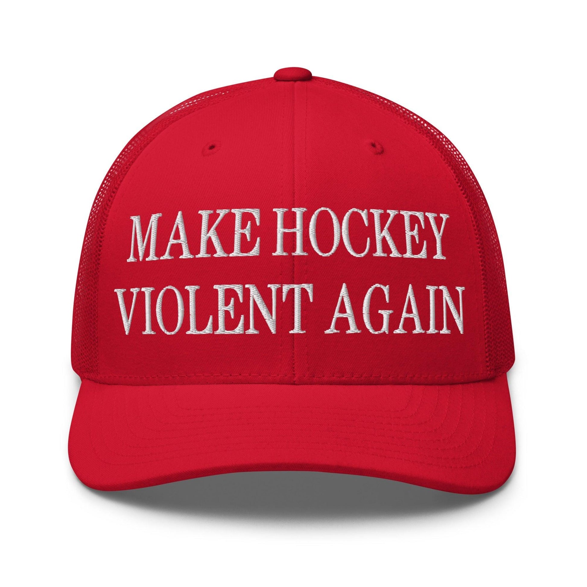Make Hockey Violent Again Embroidered Mesh Trucker Hat - Red