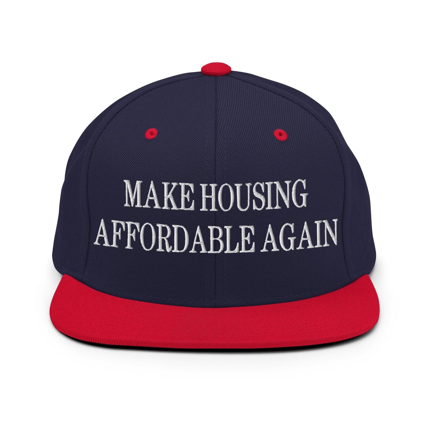 Make Housing Affordable Again Embroidered Flat Bill Brim Snapback Hat - Navy/ Red