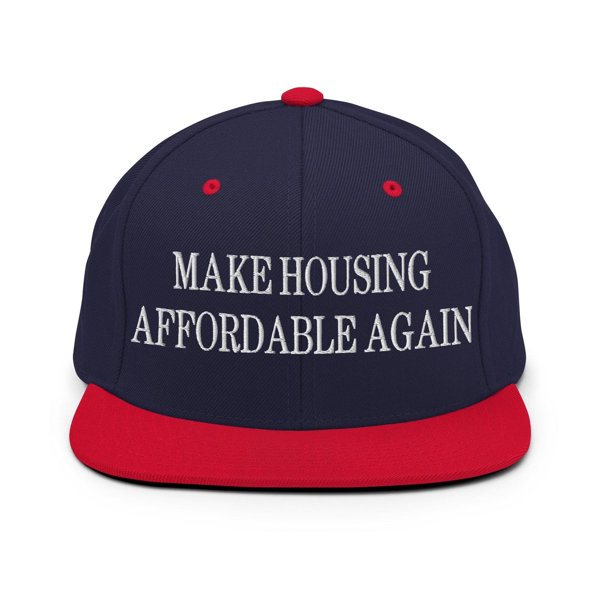 Make Housing Affordable Again Embroidered Flat Bill Brim Snapback Hat - Navy/ Red