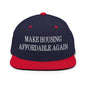 Make Housing Affordable Again Embroidered Flat Bill Brim Snapback Hat - Navy/ Red