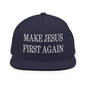 Make Jesus First Again Embroidered Flat Bill Brim Snapback Hat - Navy