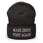 Make Jesus First Again Embroidered Knit Cuffed Beanie - Dark Grey