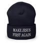 Make Jesus First Again Embroidered Knit Cuffed Beanie - Navy
