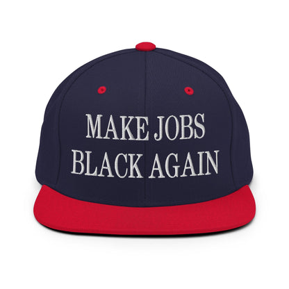 Make Jobs Black Again Embroidered Flat Bill Brim Snapback Hat - Navy/ Red