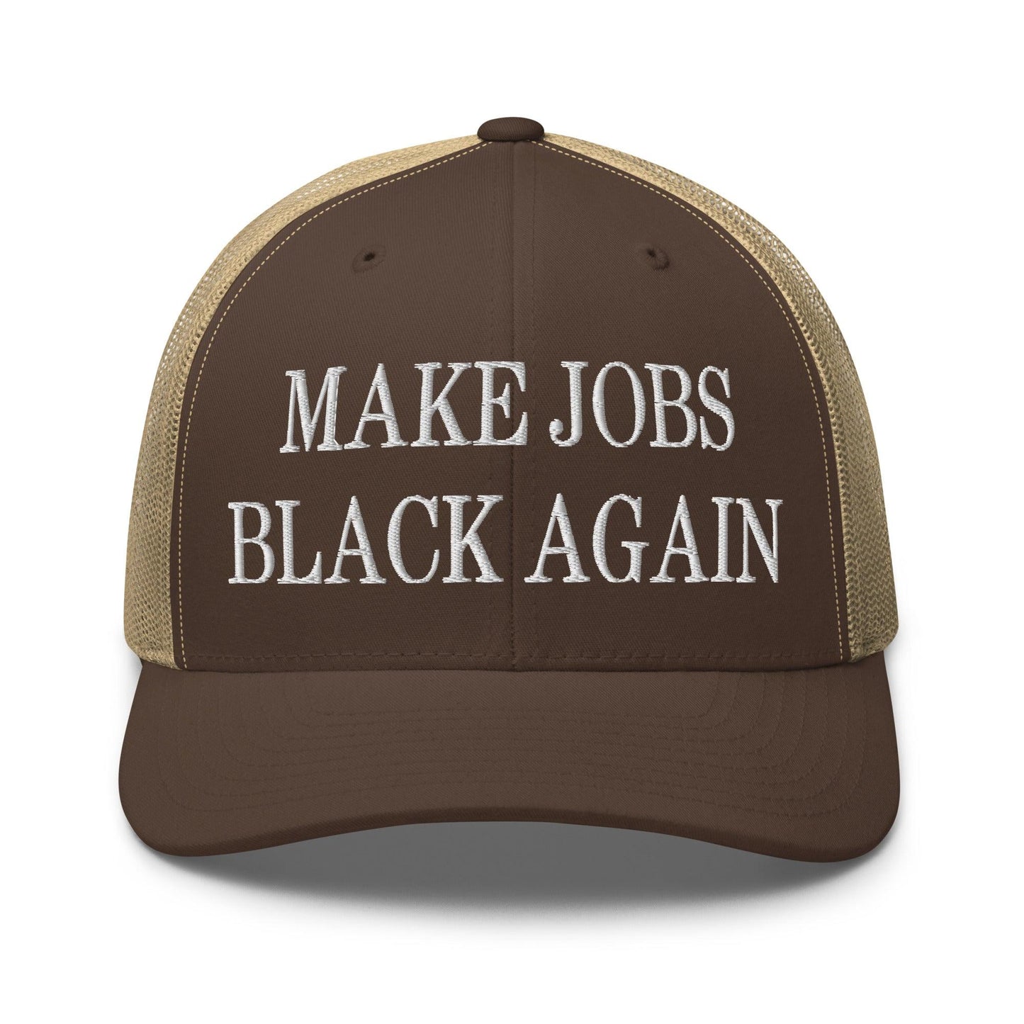 Make Jobs Black Again Embroidered Mesh Trucker Hat - Brown/ Khaki