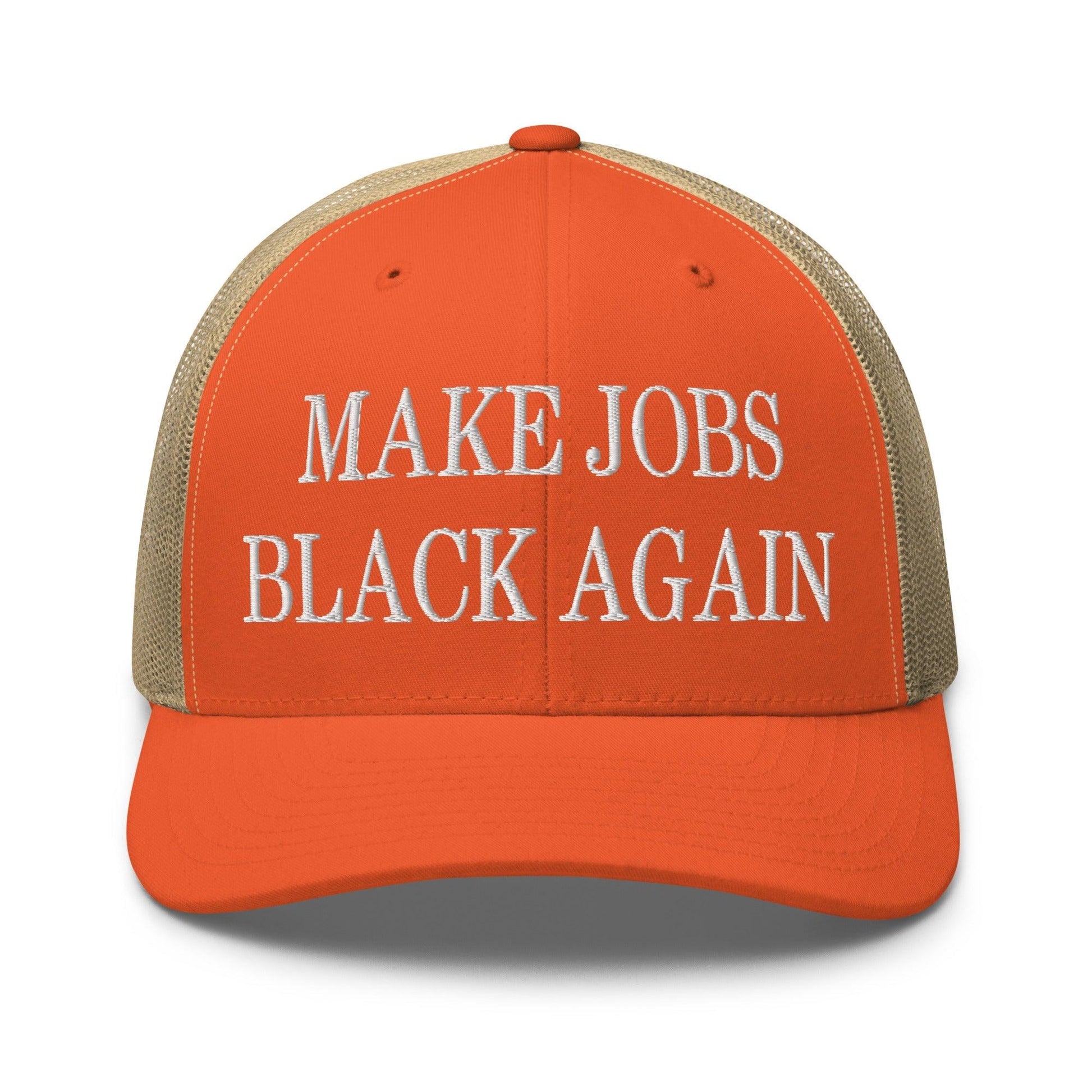 Make Jobs Black Again Embroidered Mesh Trucker Hat - Rustic Orange/ Khaki