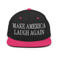 Make Us Laugh Again Flat Bill Brim Snapback Hat - Black/ Neon Pink