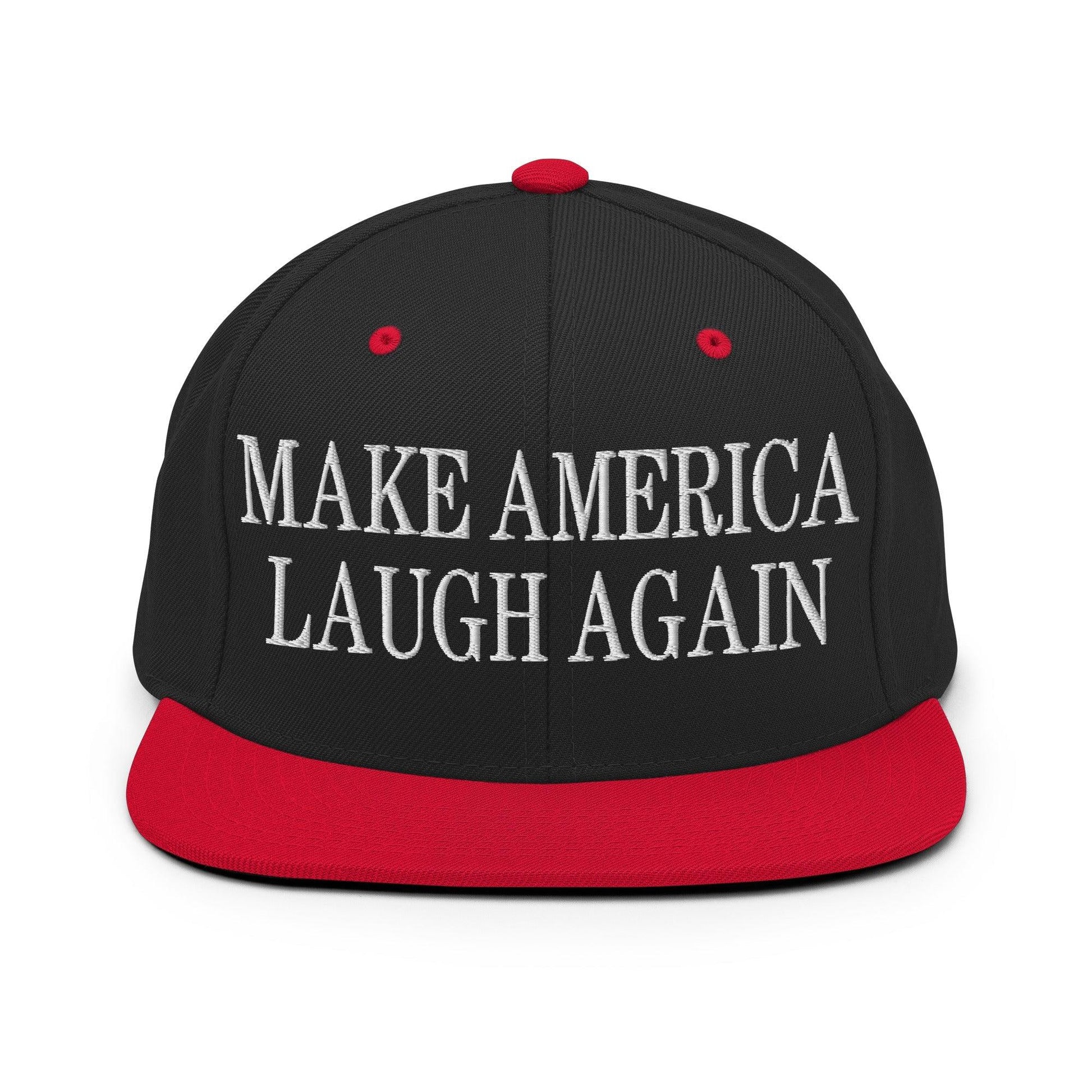 Make Us Laugh Again Flat Bill Brim Snapback Hat - Black/ Red
