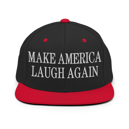 Make Us Laugh Again Flat Bill Brim Snapback Hat - Black/ Red