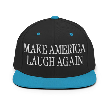 Make Us Laugh Again Flat Bill Brim Snapback Hat - Black/ Teal