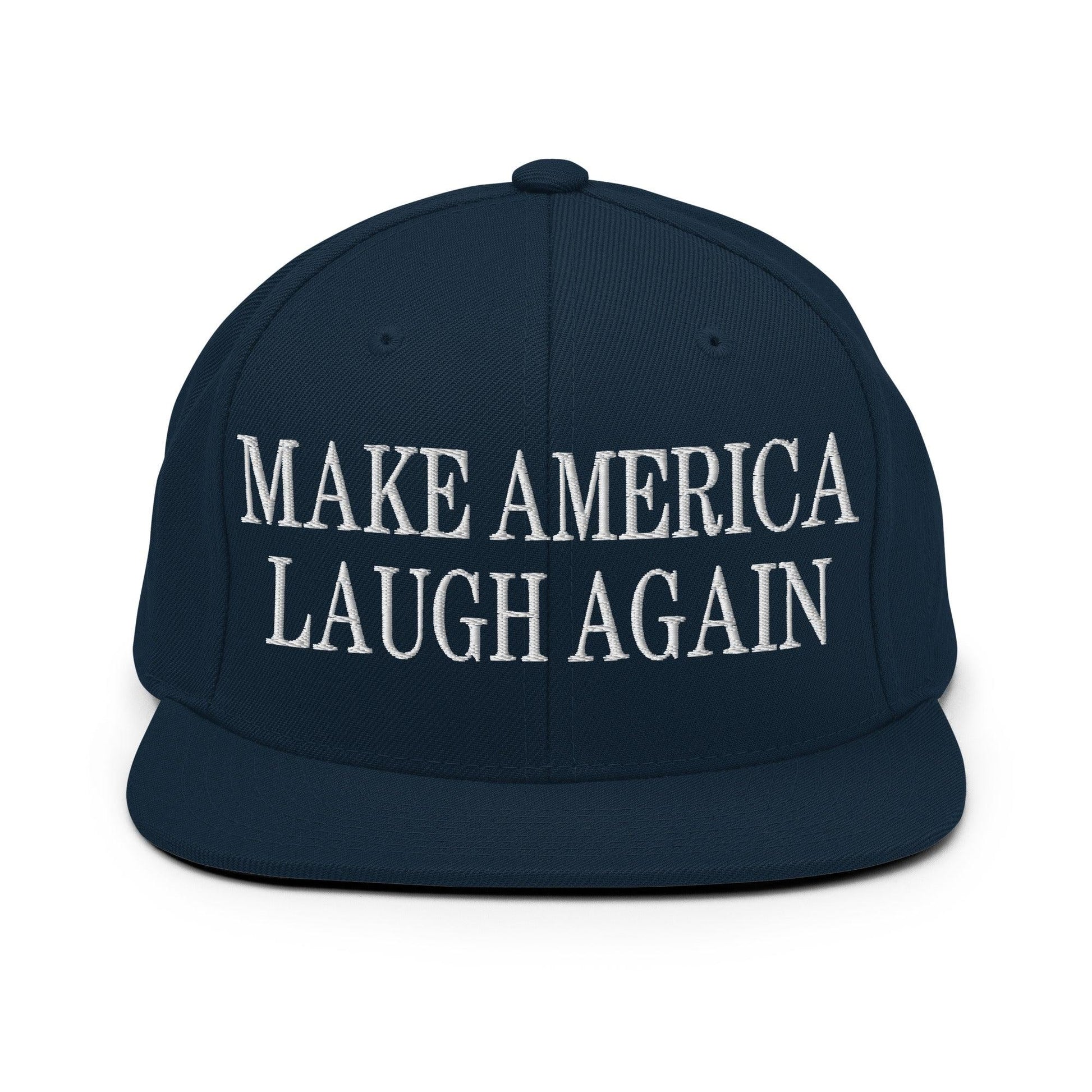 Make Us Laugh Again Flat Bill Brim Snapback Hat - Dark Navy