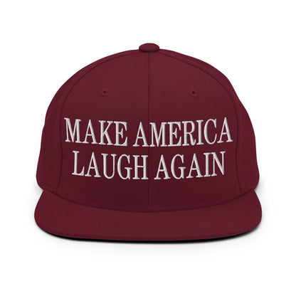 Make Us Laugh Again Flat Bill Brim Snapback Hat - Maroon
