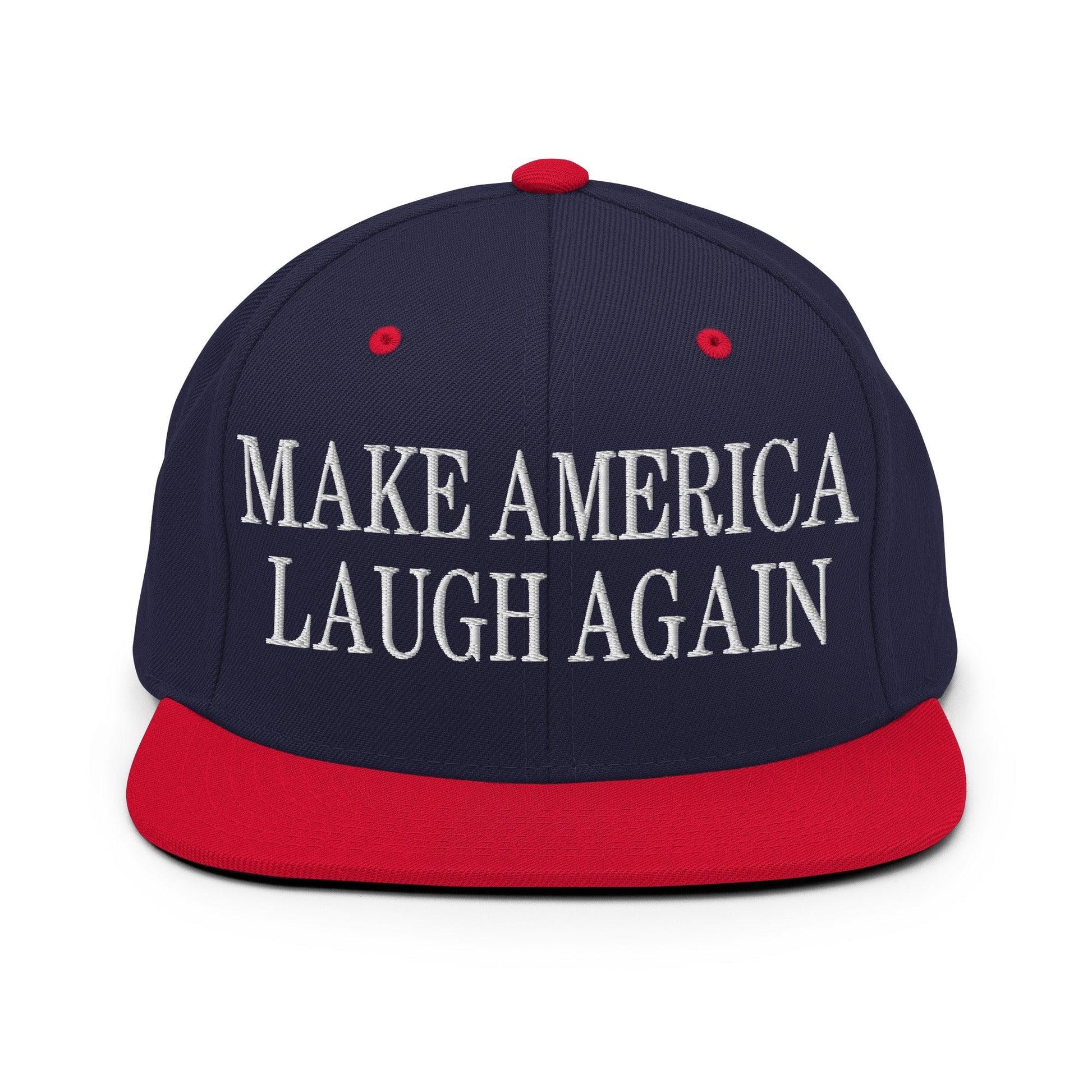 Make Us Laugh Again Flat Bill Brim Snapback Hat - Navy/ Red