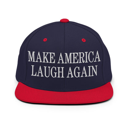 Make Us Laugh Again Flat Bill Brim Snapback Hat - Navy/ Red