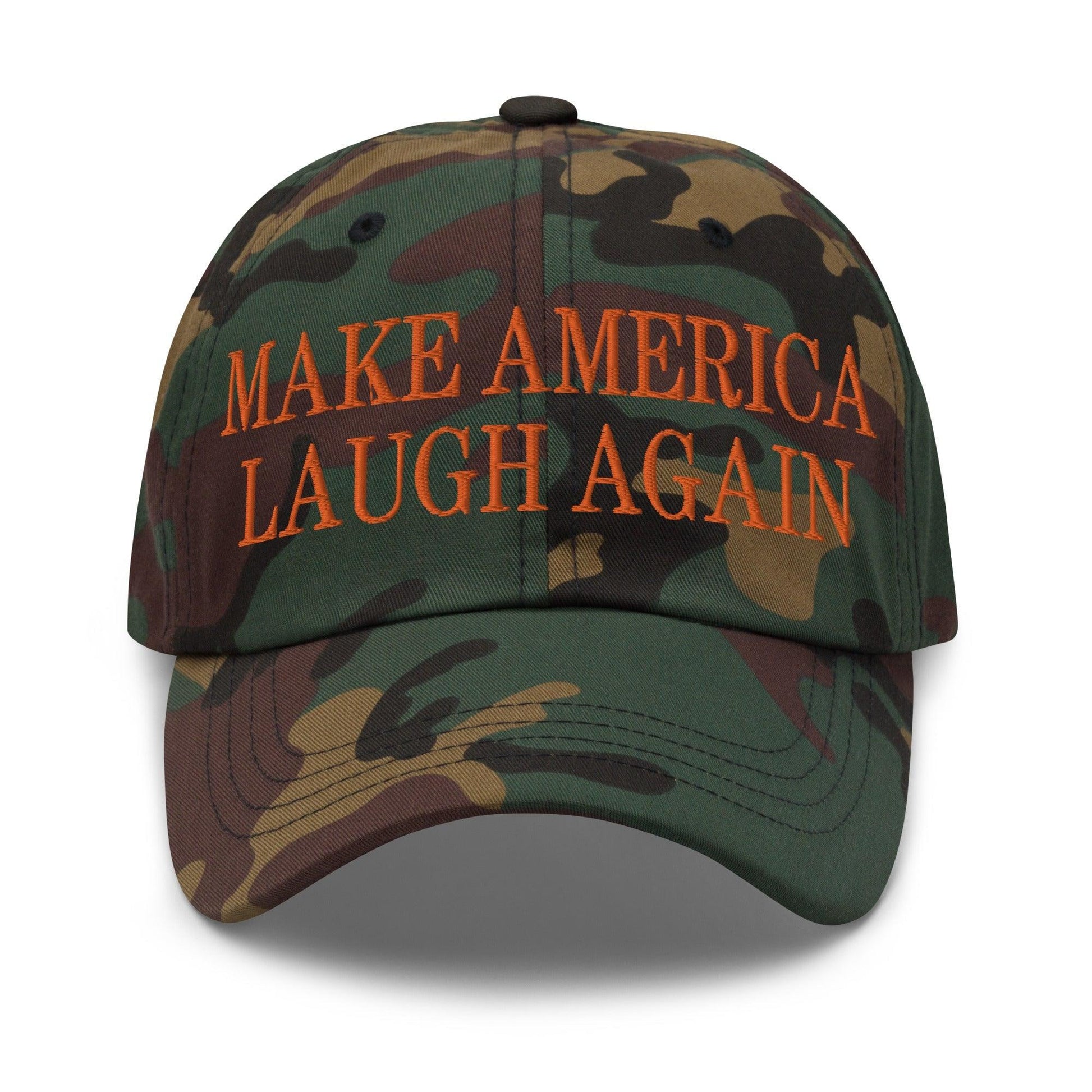 Make Us Laugh Again MALA Embroidered Orange Camo Dad Hat