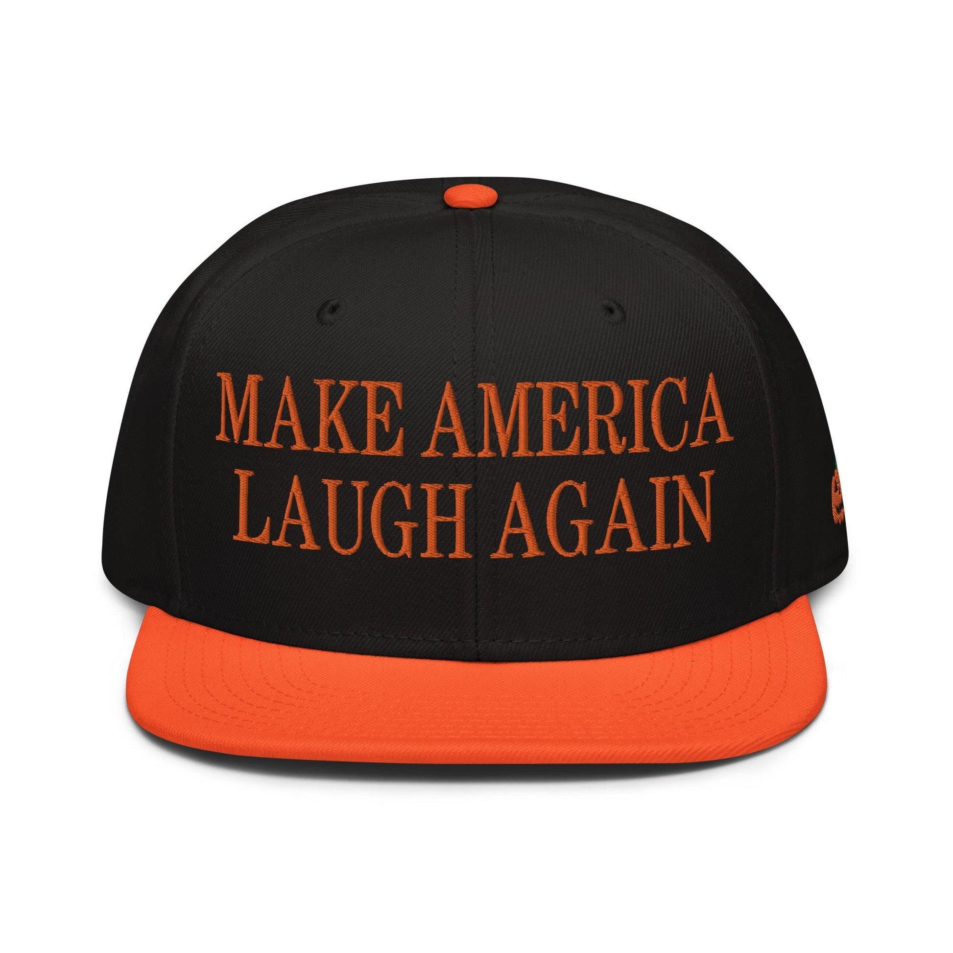 Make Us Laugh Again MALA Halloween Embroidered Flat Bill Brim High Crown Snapback Hat - Orange / Black
