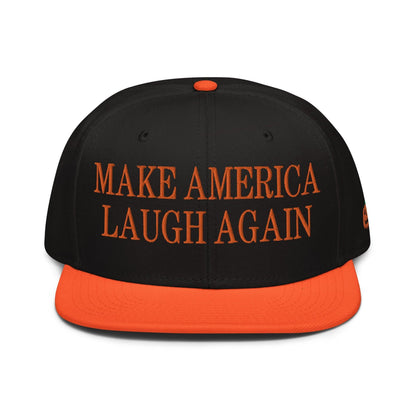 Make Us Laugh Again MALA Halloween Embroidered Flat Bill Brim High Crown Snapback Hat - Orange / Black