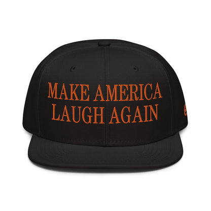 Make Us Laugh Again MALA Halloween Embroidered Flat Bill Brim High Crown Snapback Hat - Black