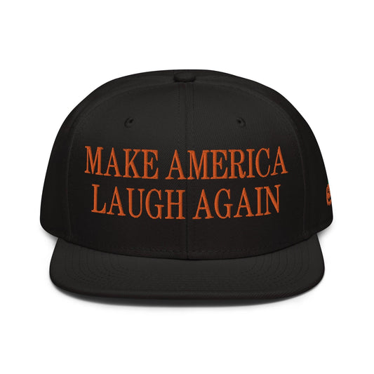 Make Us Laugh Again MALA Halloween Embroidered Flat Bill Brim High Crown Snapback Hat - Black