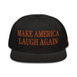 Make Us Laugh Again MALA Halloween Embroidered Flat Bill Brim High Crown Snapback Hat - Black