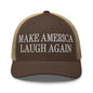 Make Us Laugh Again Mesh Trucker Hat - Brown/ Khaki