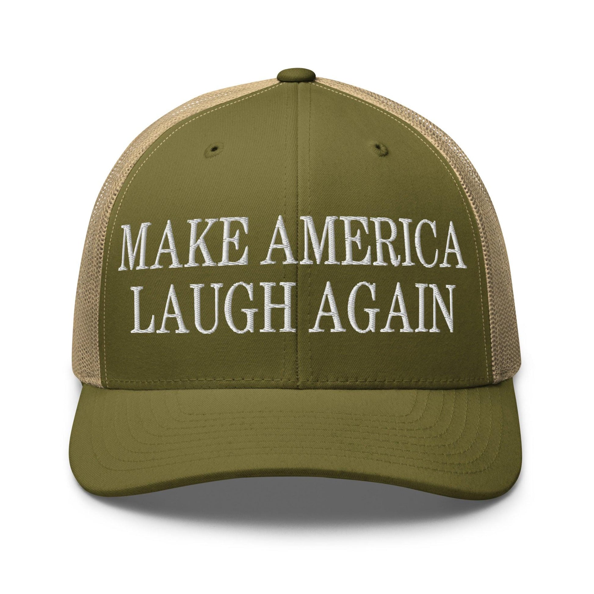 Make Us Laugh Again Mesh Trucker Hat - Moss/ Khaki