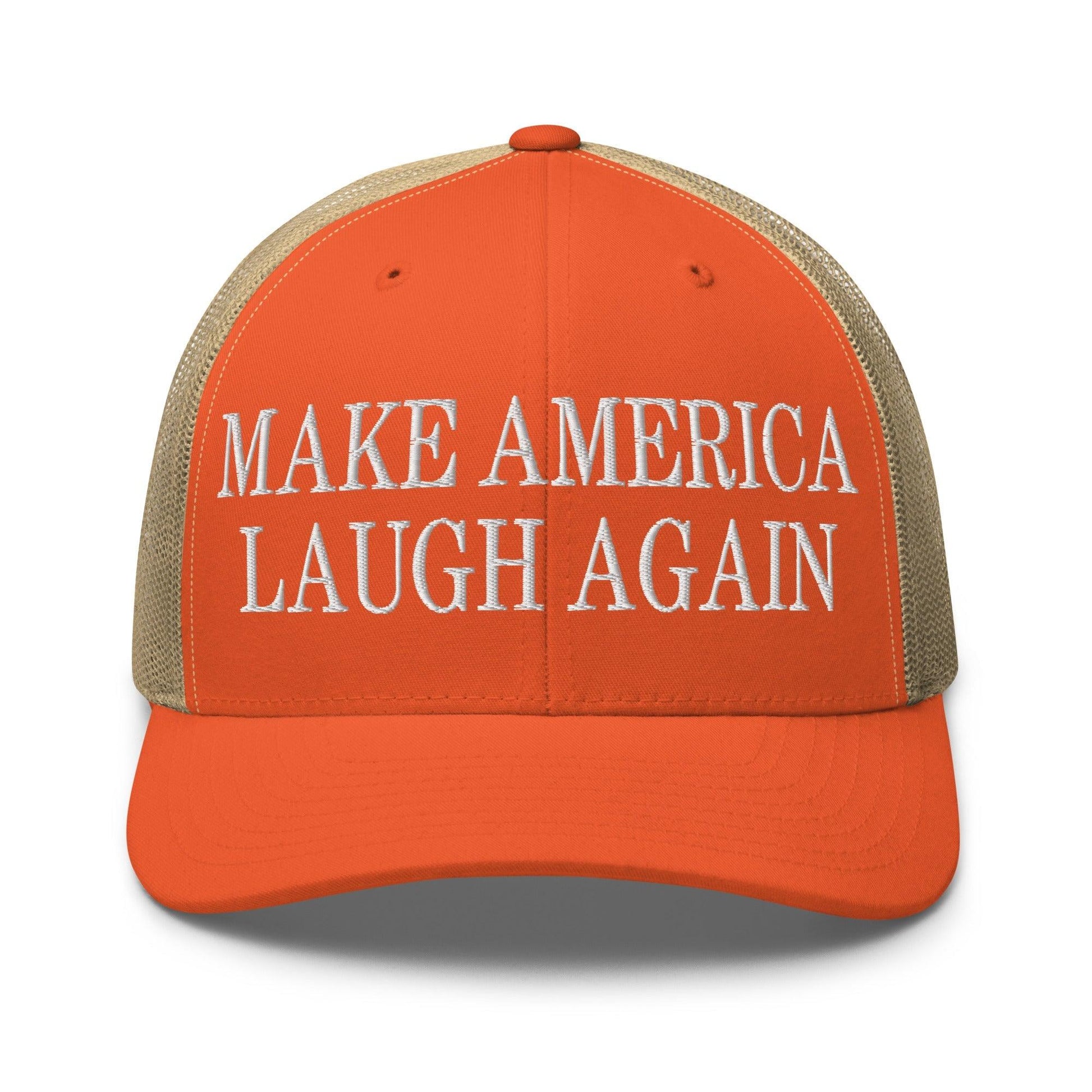 Make Us Laugh Again Mesh Trucker Hat - Rustic Orange/ Khaki