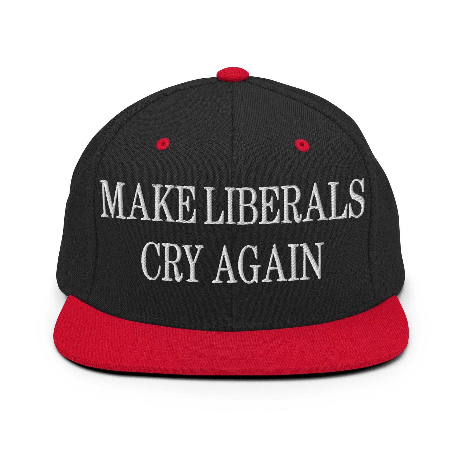 Make Liberals Cry Again Embroidered Flat Bill Brim Snapback Hat - Black/ Red