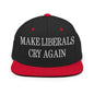 Make Liberals Cry Again Embroidered Flat Bill Brim Snapback Hat - Black/ Red