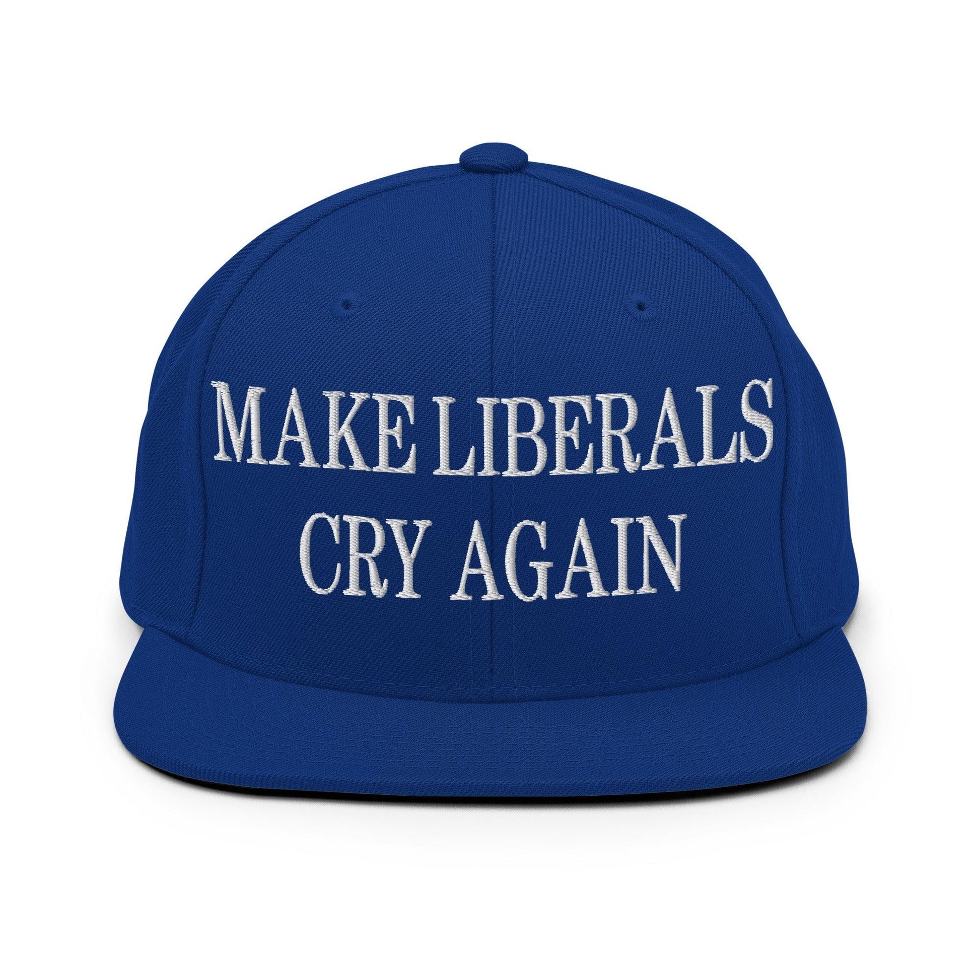 Make Liberals Cry Again Embroidered Flat Bill Brim Snapback Hat - Royal Blue