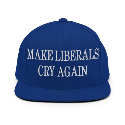 Make Liberals Cry Again Embroidered Flat Bill Brim Snapback Hat - Royal Blue
