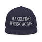 Make Lying Wrong Again Embroidered Flat Bill Brim Snapback Hat - Navy