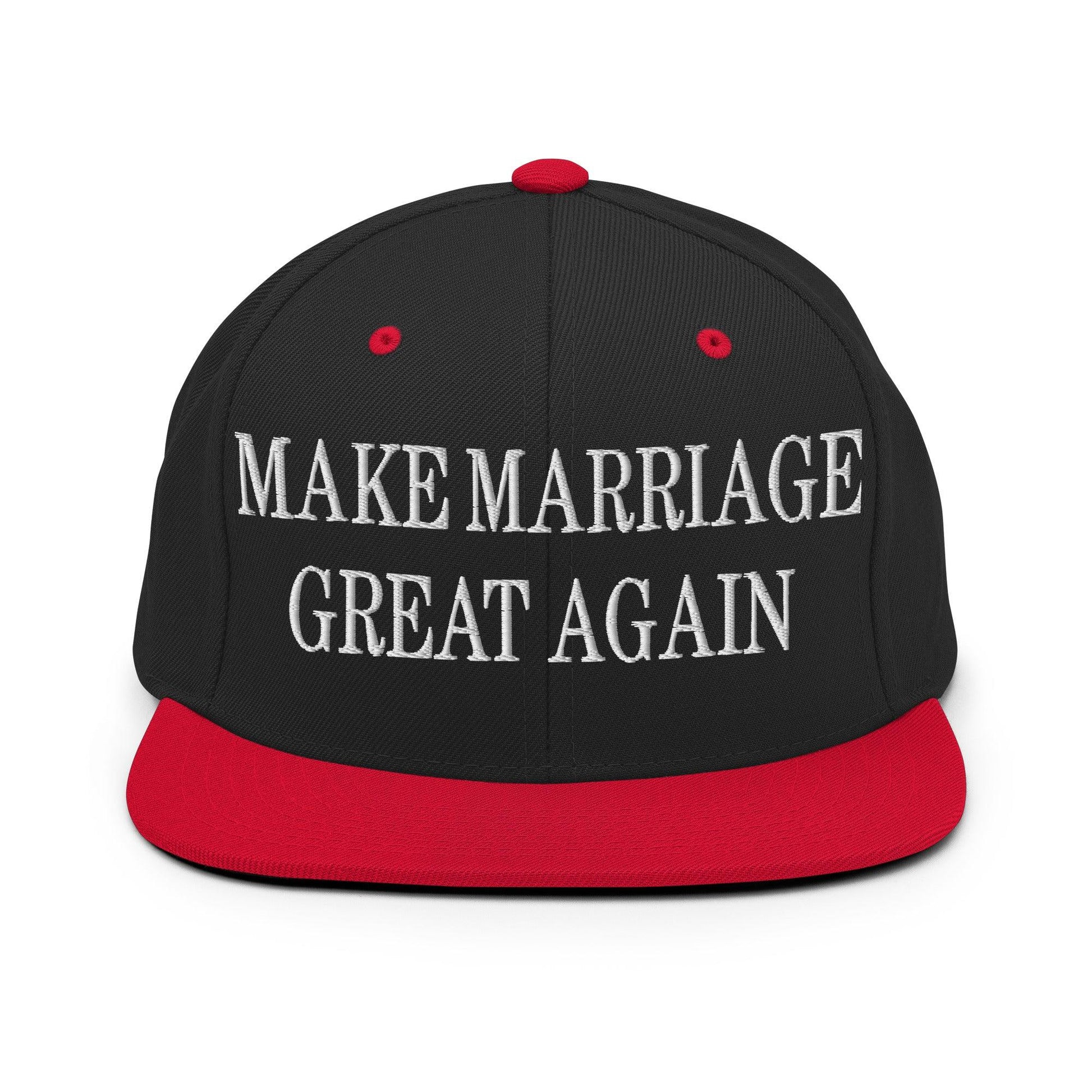 Make Marriage Great Again Embroidered Flat Bill Brim Snapback Hat - Black/ Red