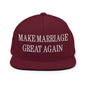 Make Marriage Great Again Embroidered Flat Bill Brim Snapback Hat - Maroon