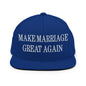Make Marriage Great Again Embroidered Flat Bill Brim Snapback Hat - Royal Blue