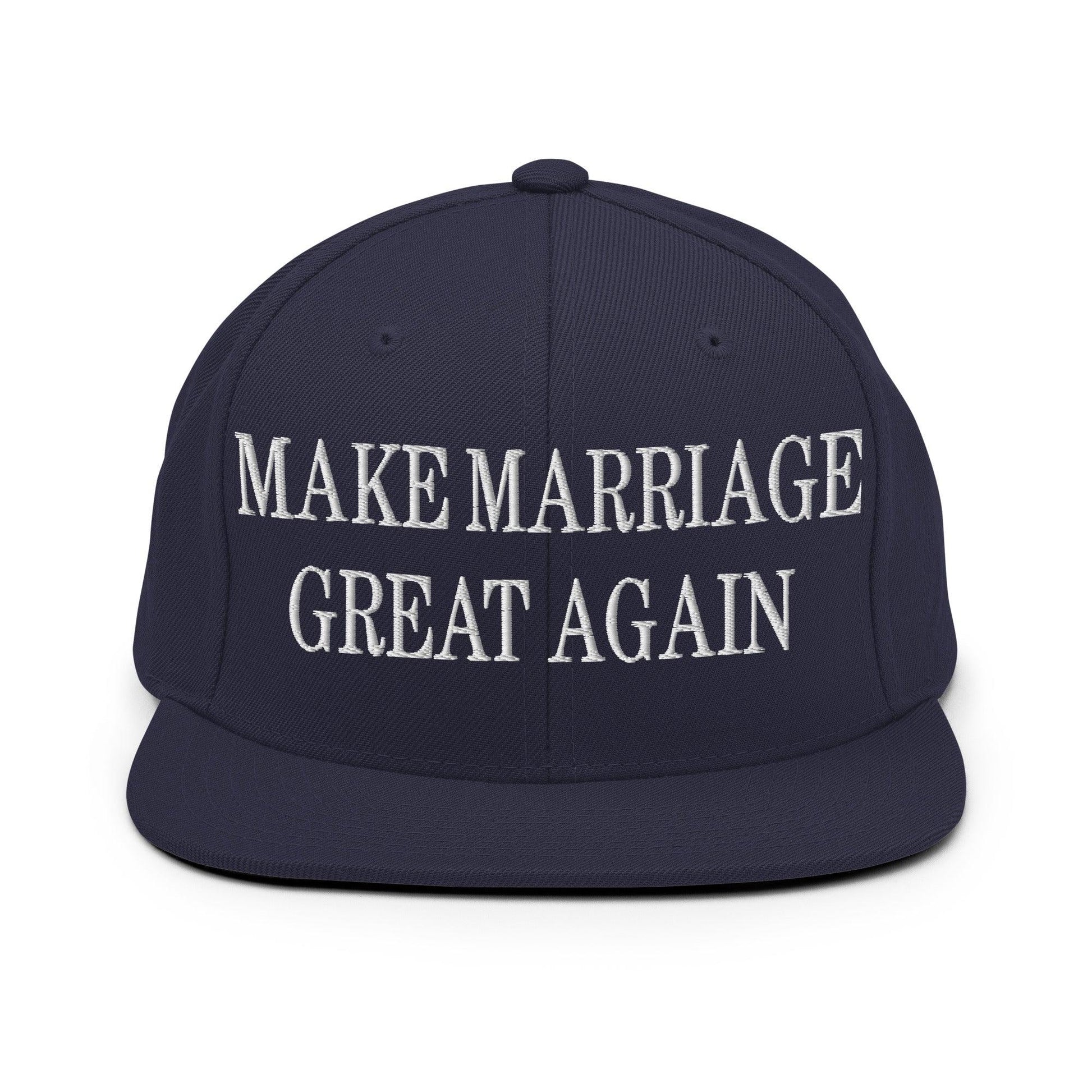 Make Marriage Great Again Embroidered Flat Bill Brim Snapback Hat - Navy