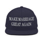 Make Marriage Great Again Embroidered Flat Bill Brim Snapback Hat - Navy