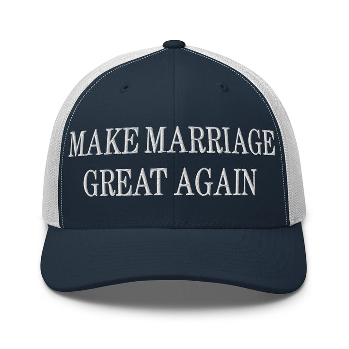 Make Marriage Great Again Embroidered Mesh Trucker Hat - Navy/ White