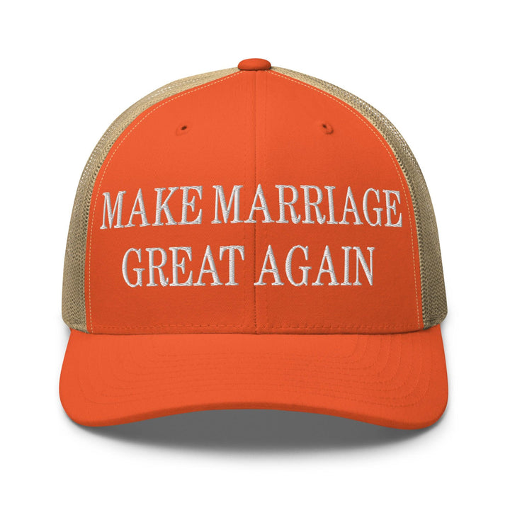 Make Marriage Great Again Embroidered Mesh Trucker Hat - Rustic Orange/ Khaki