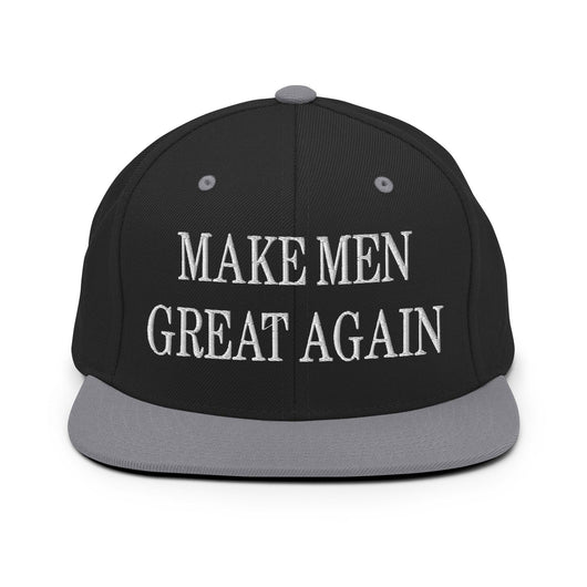 Make Men Great Again Embroidered Flat Bill Brim Snapback Hat - Black/ Silver