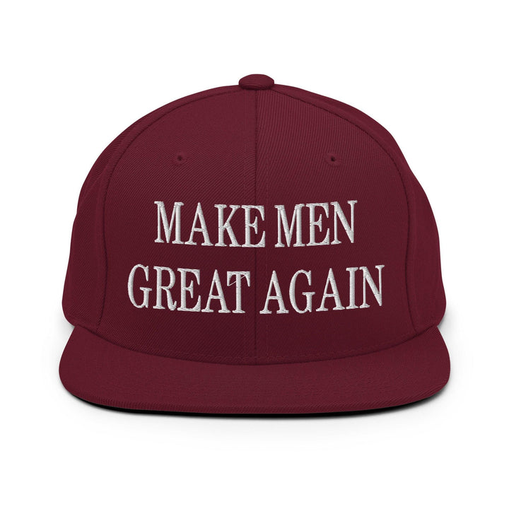 Make Men Great Again Embroidered Flat Bill Brim Snapback Hat - Maroon