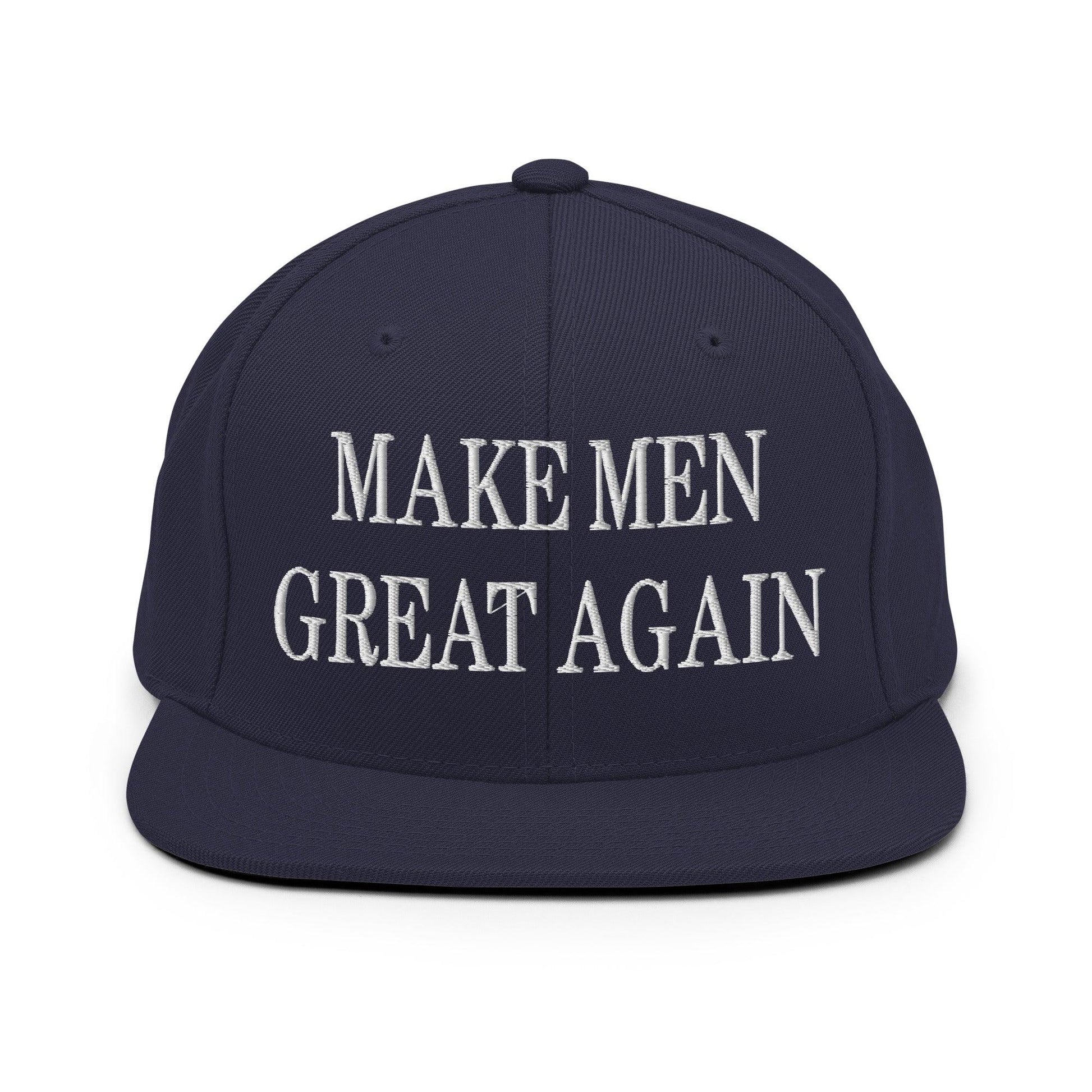 Make Men Great Again Embroidered Flat Bill Brim Snapback Hat - Navy