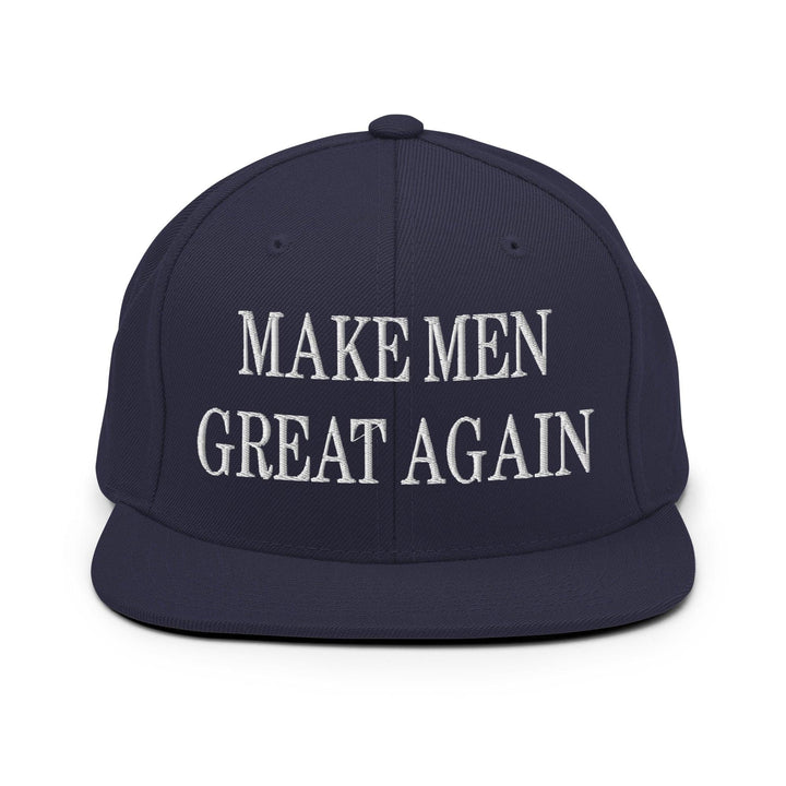 Make Men Great Again Embroidered Flat Bill Brim Snapback Hat - Navy